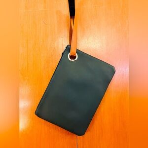 Dark Green PU Leather Handbag w/Light Brown Wrist Strap Oversized